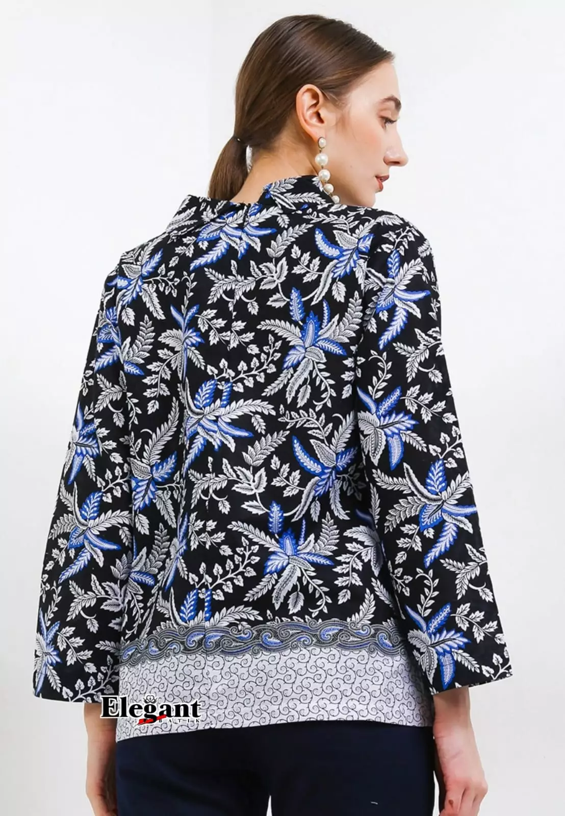 Blouse Batik Syifa Biru Premium Slimfit Elegant