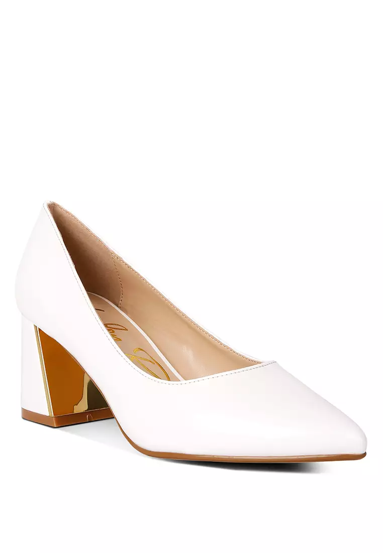 Buy London Rag White Metallic Accent Block Heel Pumps 2024 Online