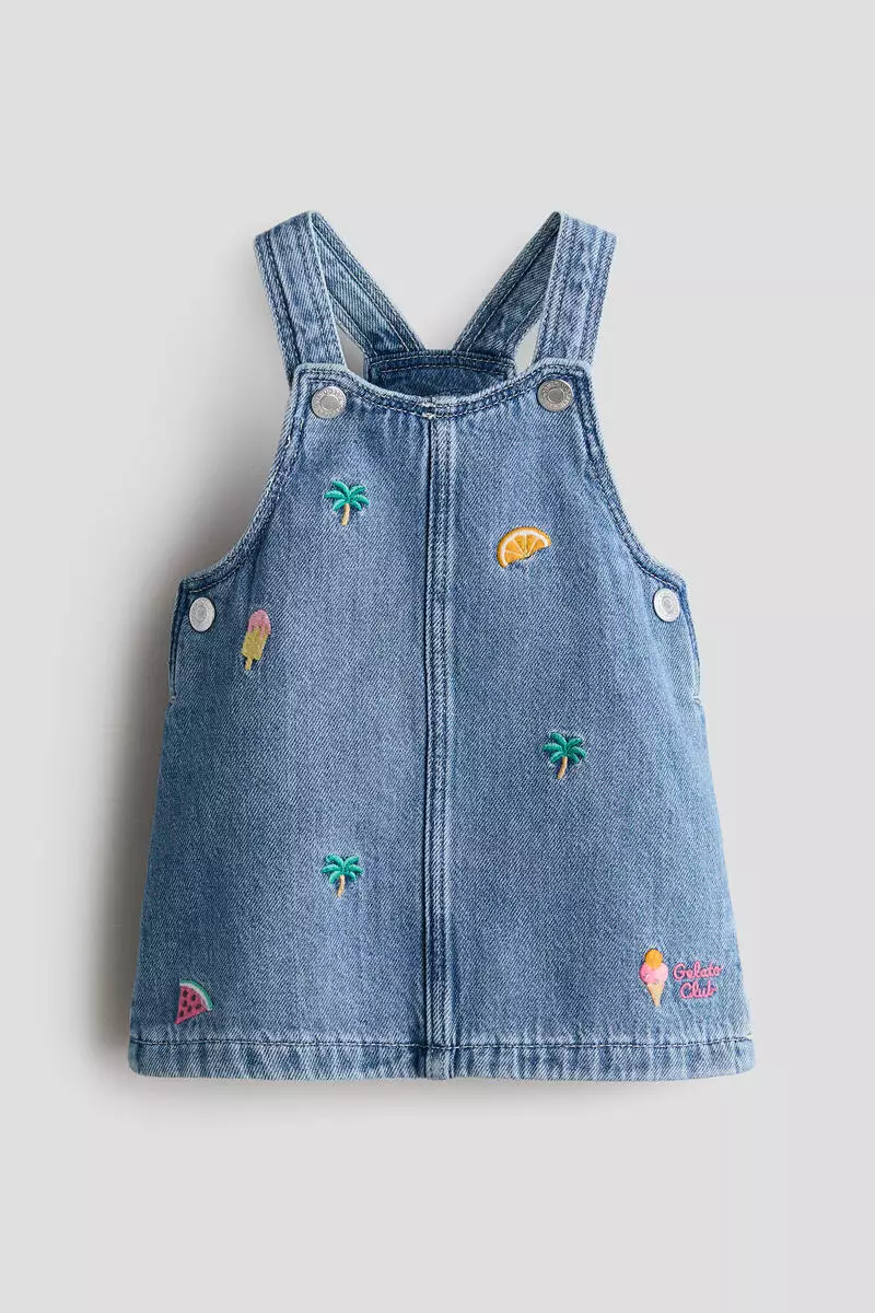 denim dungaree dress h&m Buy Embroidery-detail 2026 Online buttons at the sides granbury Color:Lavender Flower Denim overall dress Romance is about to