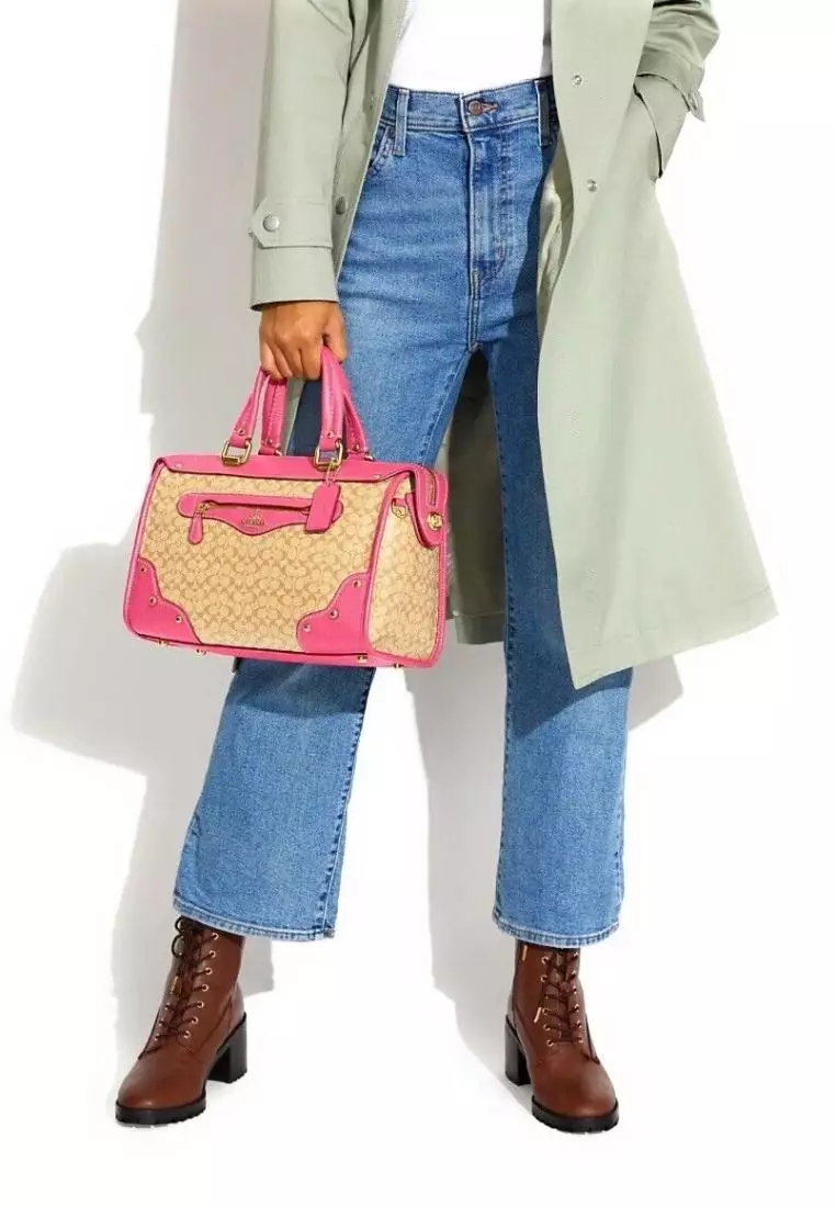 Coach Millie Satchel In Colorblock Signature Canvas Light Khaki Petunia