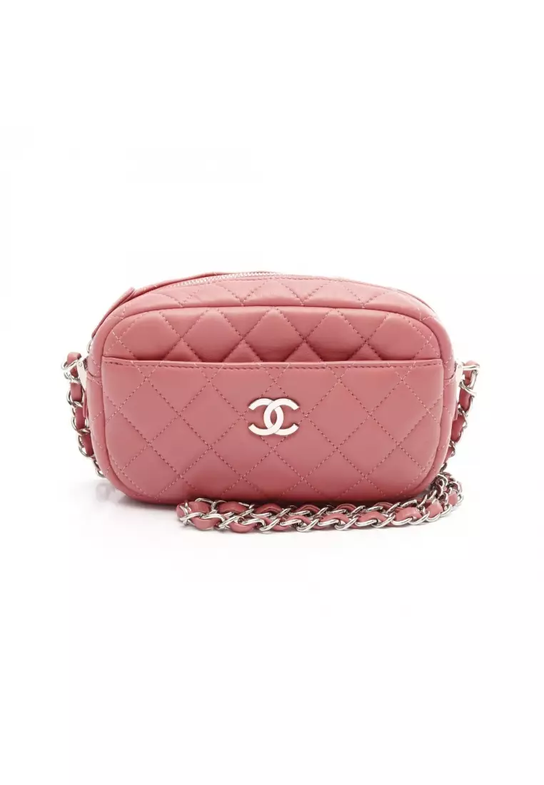 Pre-Loved Chanel matelasse chain shoulder bag lambskin pink silver hardware