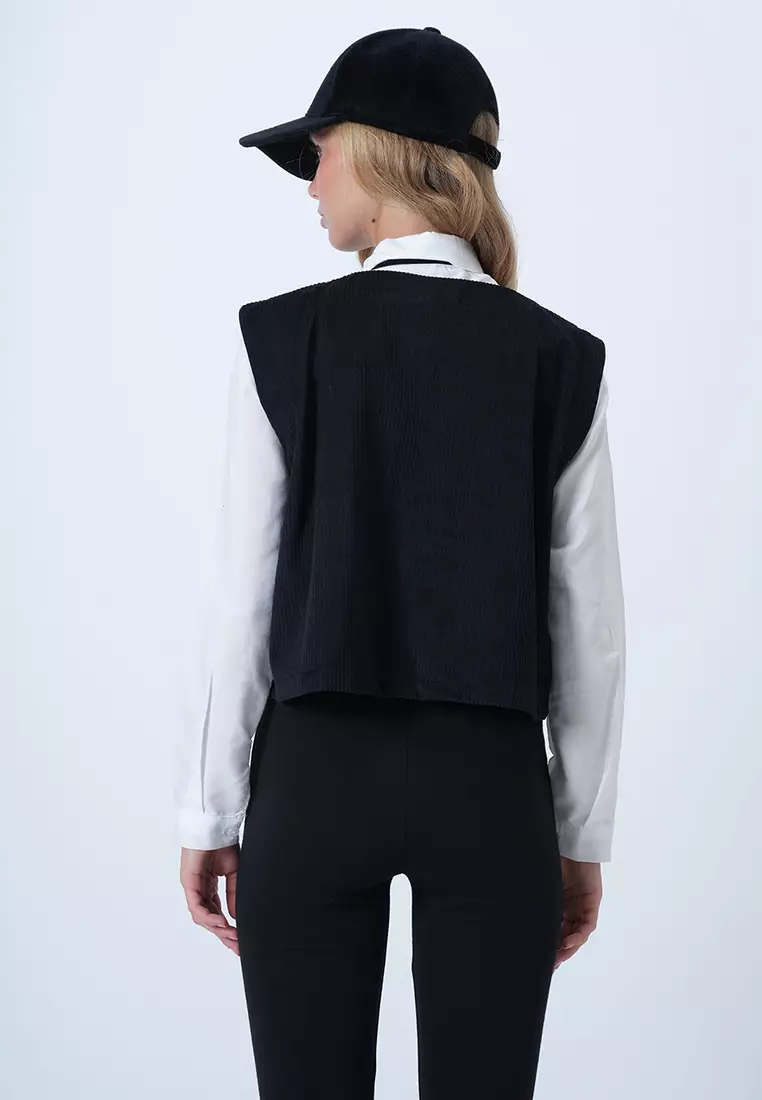 Double-Breasted Velvet Vest with Metal Buttons
