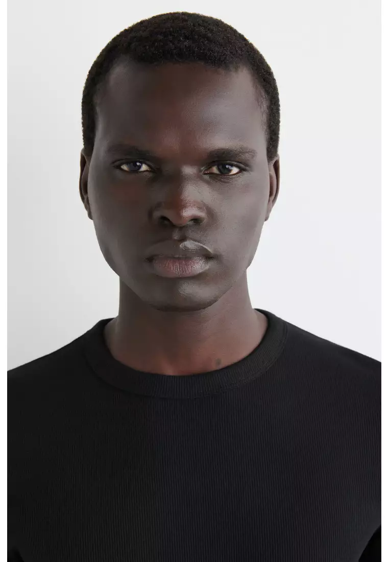 SLIM RIBBED COTTON LONG-SLEEVED T-SHIRT