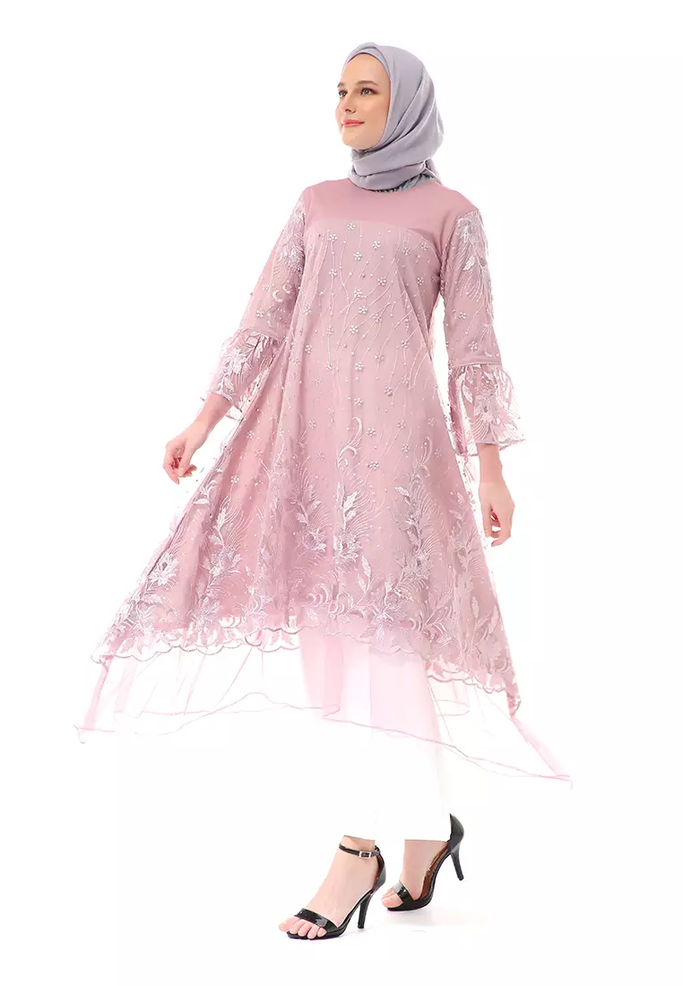 Laika Dress Muslimah Brukat Long Sleeve High Quality Premium Wanita - Taro Soft