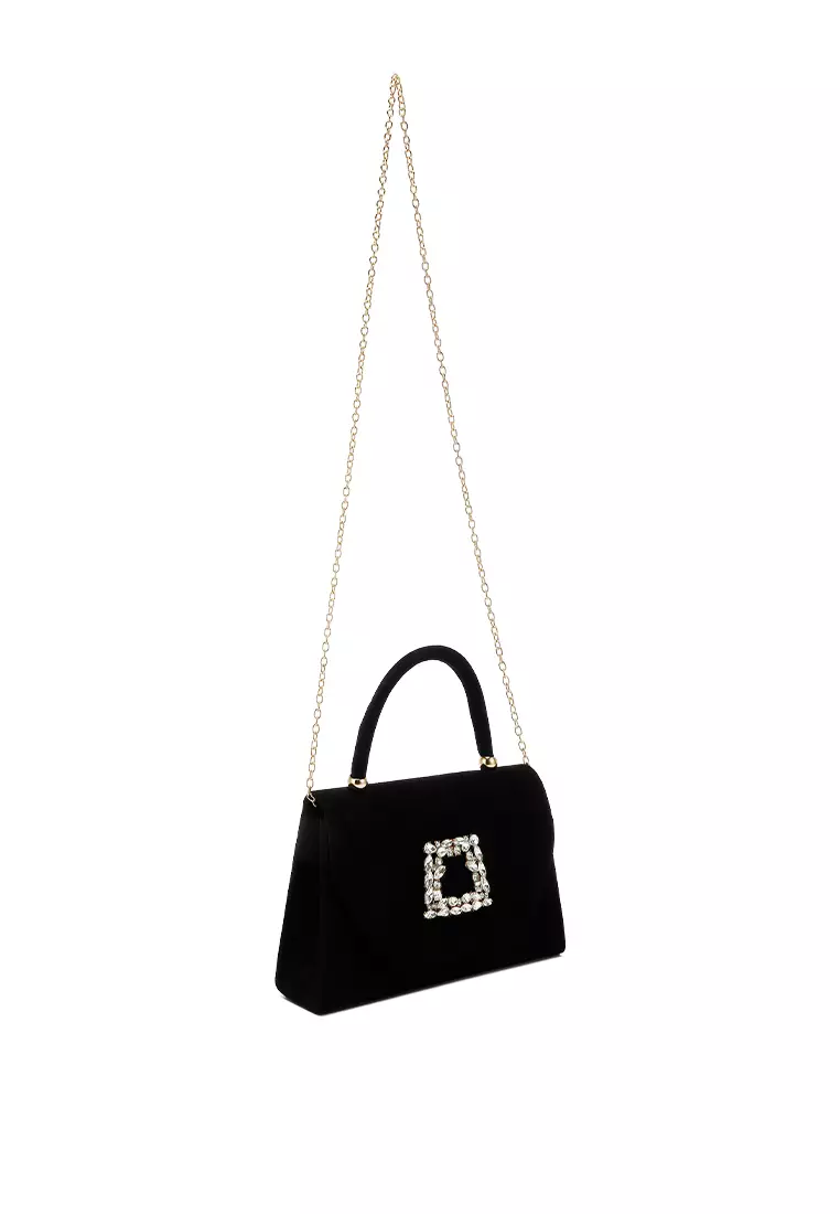 Mini Top Handle Brooch Bag in Black