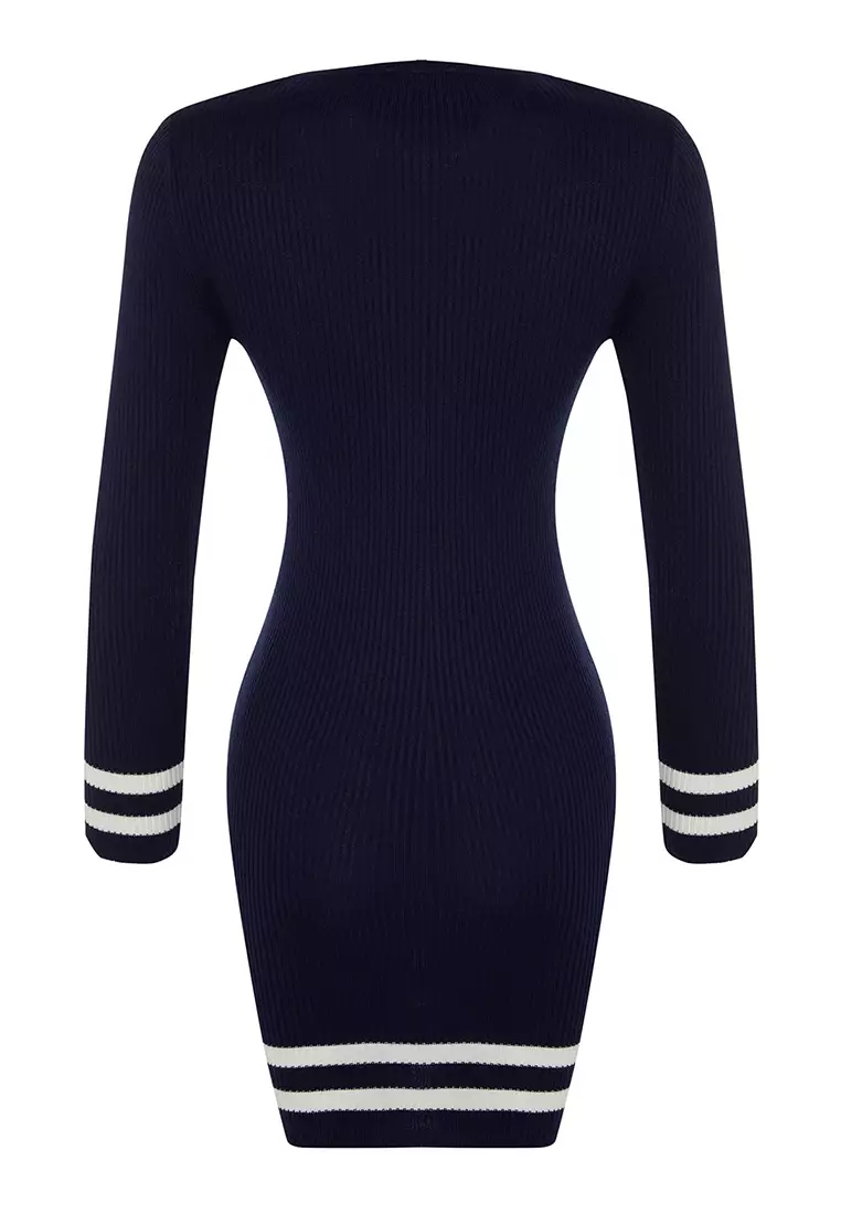 Sweater Dress With Striped Hem
