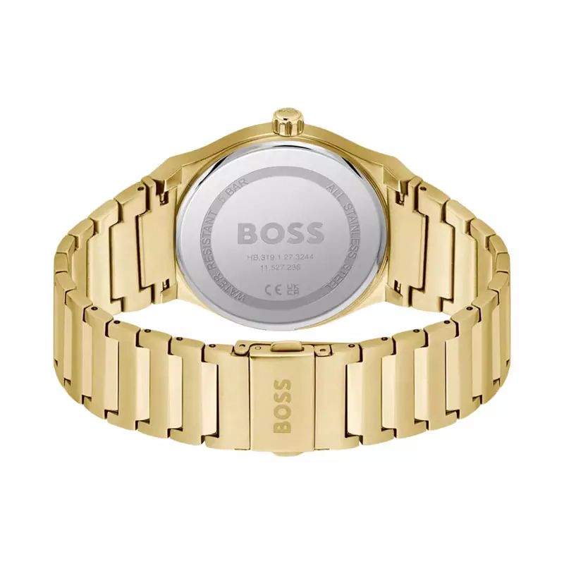 Jam Tangan Pria Hugo Boss Candor 1514077 Men Black Dial Gold Stainless Steel Strap