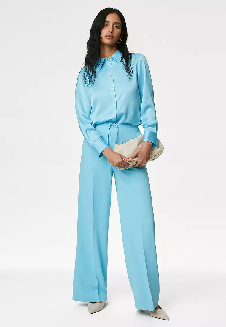 Crepe Elasticated Waist Wide Leg Trousers