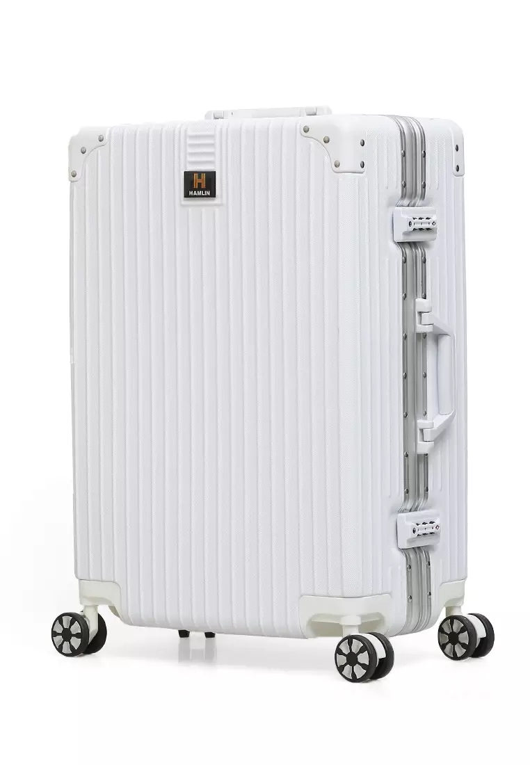 Austin Koper Unisex Classic Design Size 24 Inch Travel Bag Large Compartment TSA Lock Material Frame Alumunium Alloy ORIGINAL - White