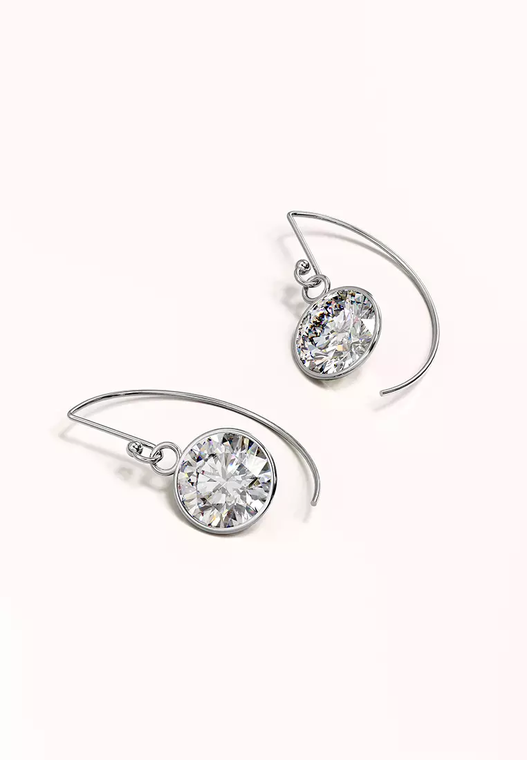 Bezel Cz Drop Earrings 9mm-Silver/Clear