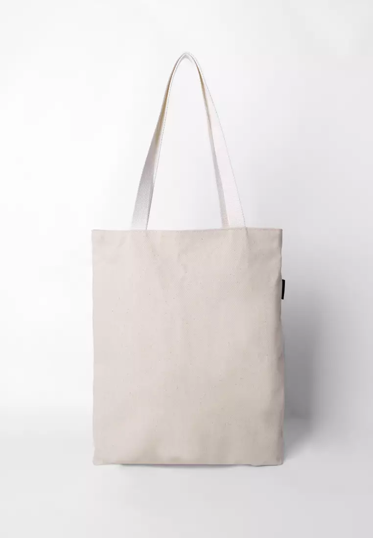 Tote Bag Tas Bahan Kanvas Penutup Resleting Litten Series - Brokenwhite