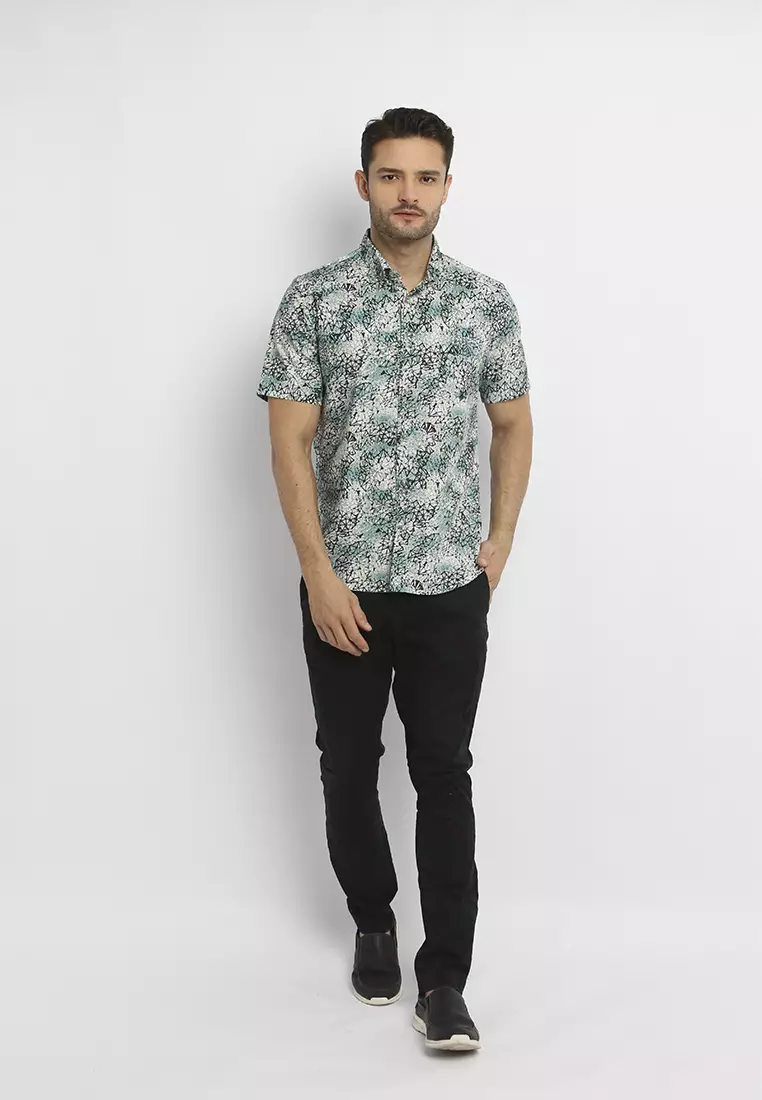 MAGINOT ASON GREEN Kemeja Casual Slim Fit Lengan Pendek