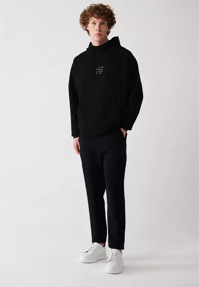 Men's Black Interlock Fabric Leg Printed Sweatpants A32Y3457