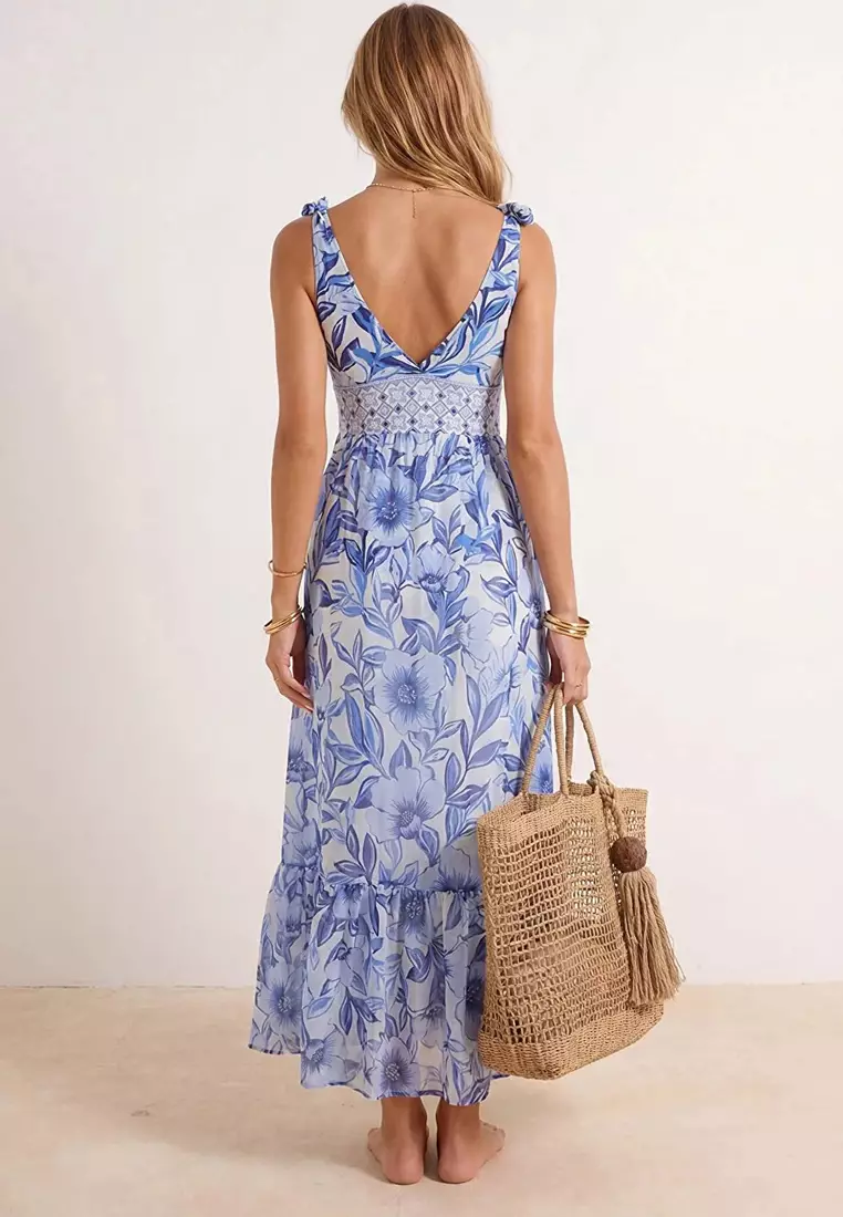 Floral Pattern Covered Deep V-Neck Regular 2-Piece Suit Skirt Swimsuit Tbess26Ma32