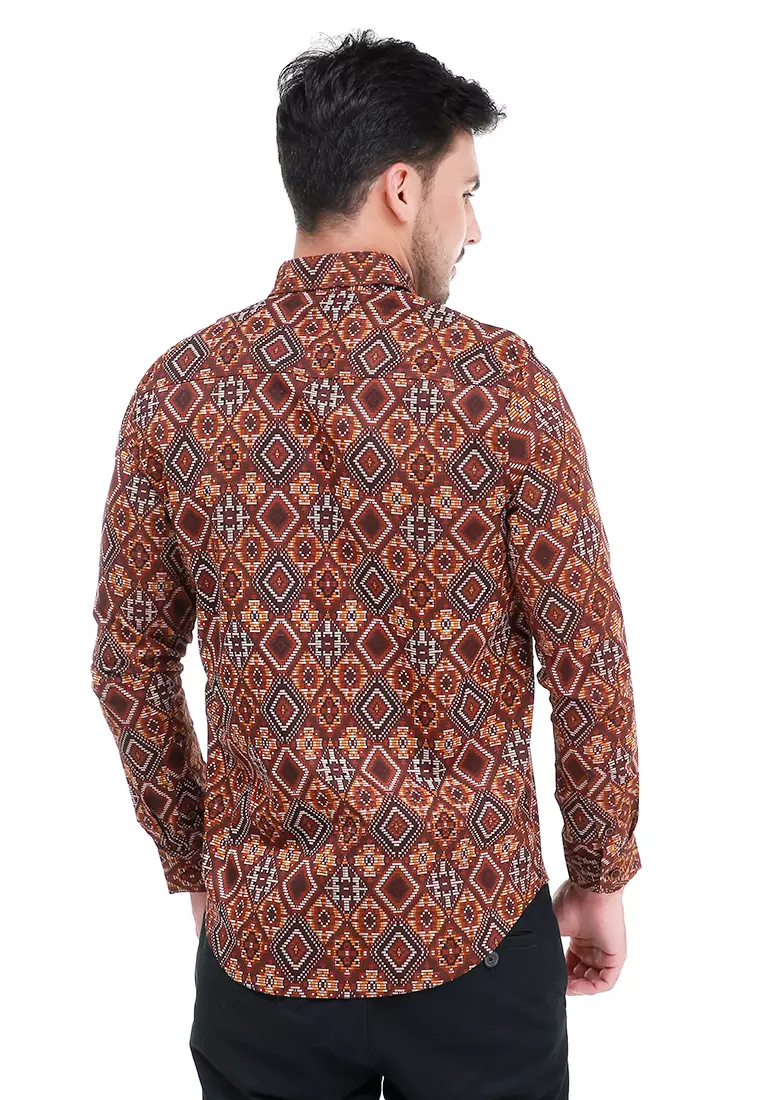 Dwan Kemeja Batik Pria Permata Atasan Formal Longsleeve Shirt Material Cotton ORIGINAL - Brown