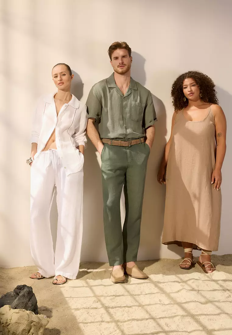 Khaki Limited Edition 100% Linen Regular Fit Trousers