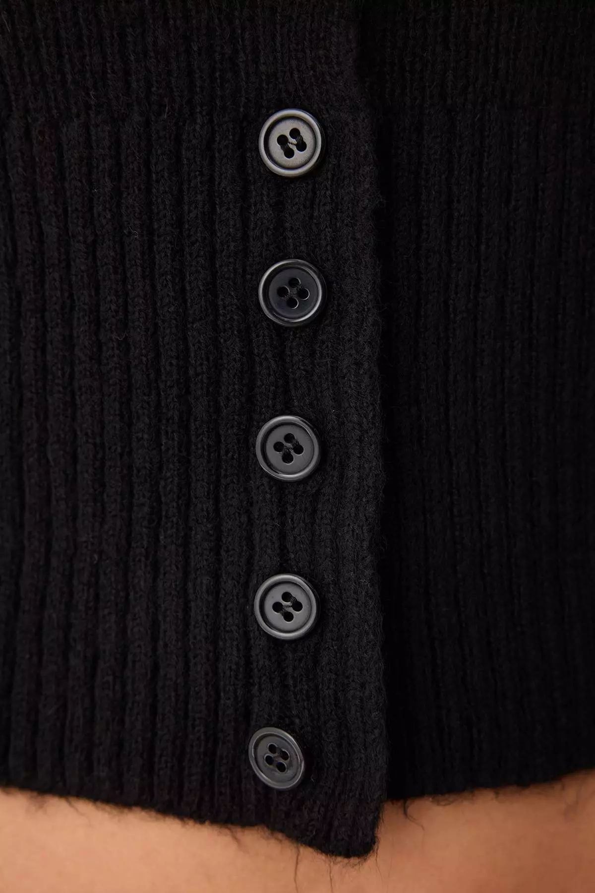 Black Crop Square Neck Knitwear Soft Texture Fitted/Body Hugging Cardigan