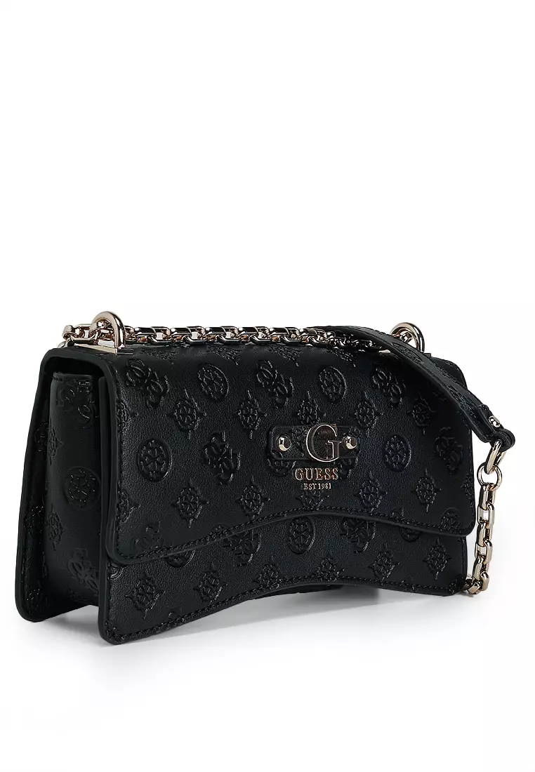 GUESS Aventa Convertible Crossbody Flap Bag - Quilted PU Fabric With Chain Strap, Vintage Gold Logo