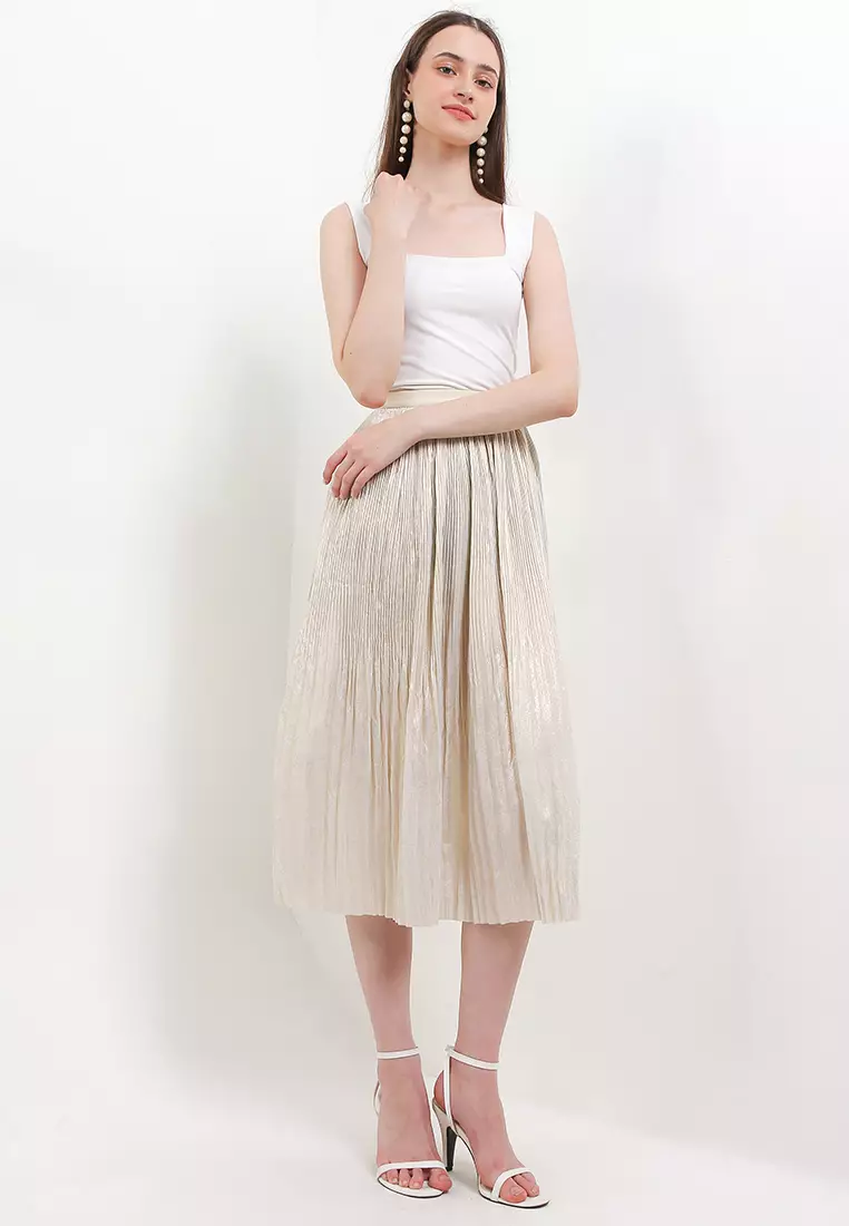 Pleated Metallic Skirt