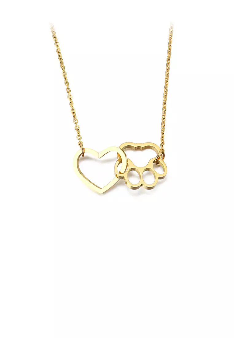 Simple and Creative Plated Gold Hollow Heart-shaped Cat Claw 316L Stainless Steel Necklace