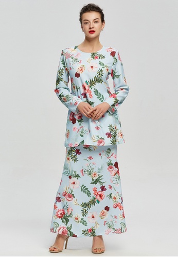 Celeste Dancing Floral Baju Kurung from Era Maya in Red and pink and green and Blue