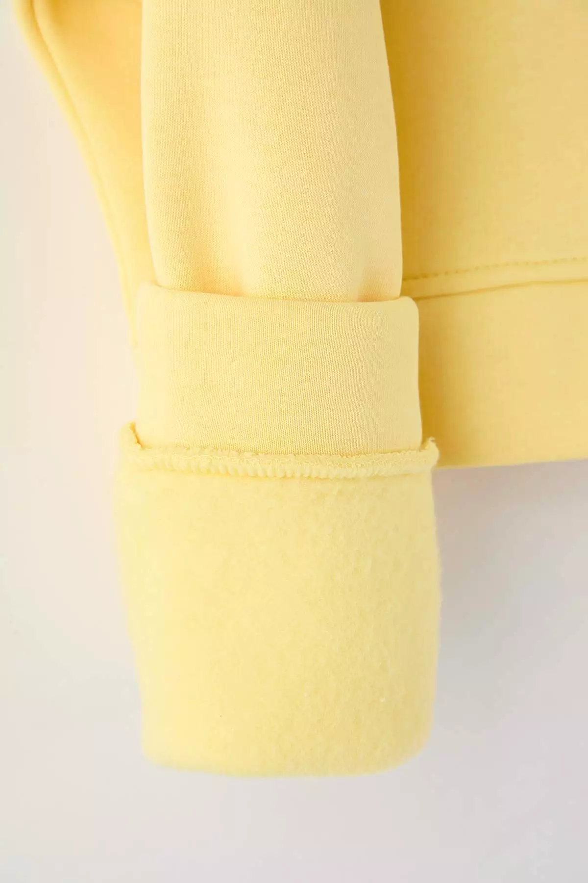 Light Yellow Zipper Hooded Relaxed Fit Crop Thick Inner Fleece Knitted Sweatshirt Twoaw2Sw66