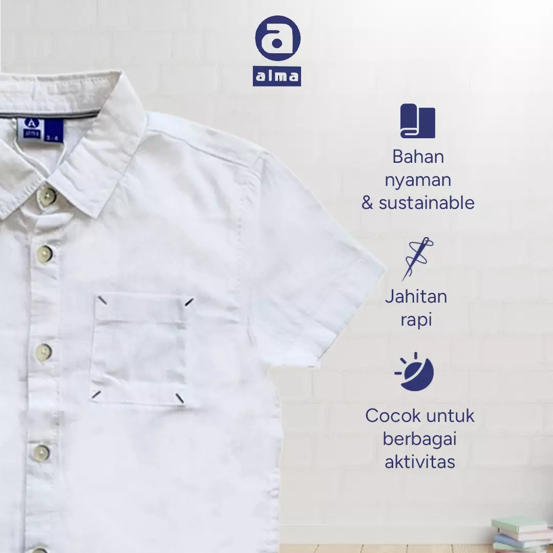 Alma Kids Kemeja Henley koko putih full cotton kerah v