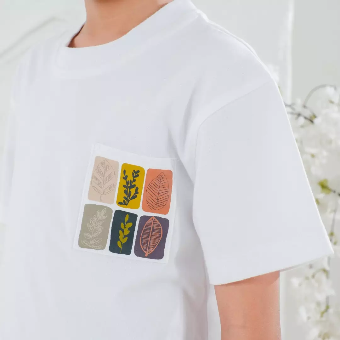 LEAF T-Shirt Boy White - Baju Kaos Anak Lengan Pendek - Bahan 100% Cotton