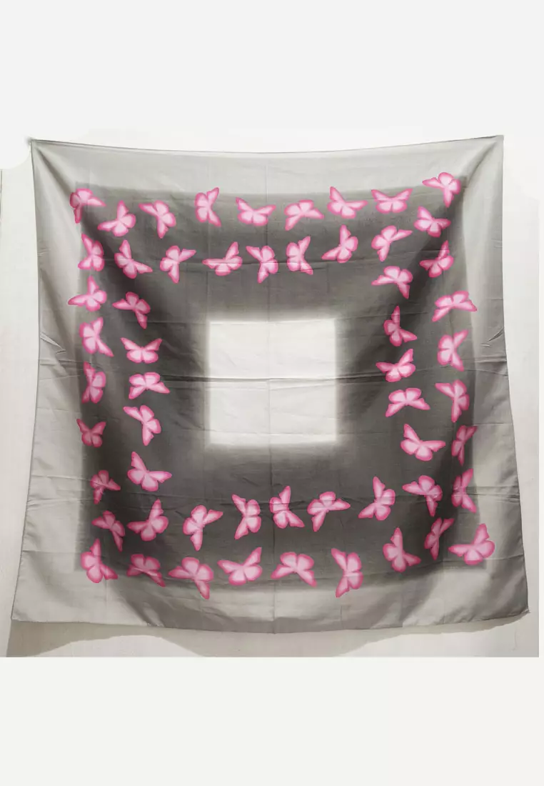 Hijab Segi Empat Wanita Kupu-Kupu Voal Square Scarf Wanita Grey