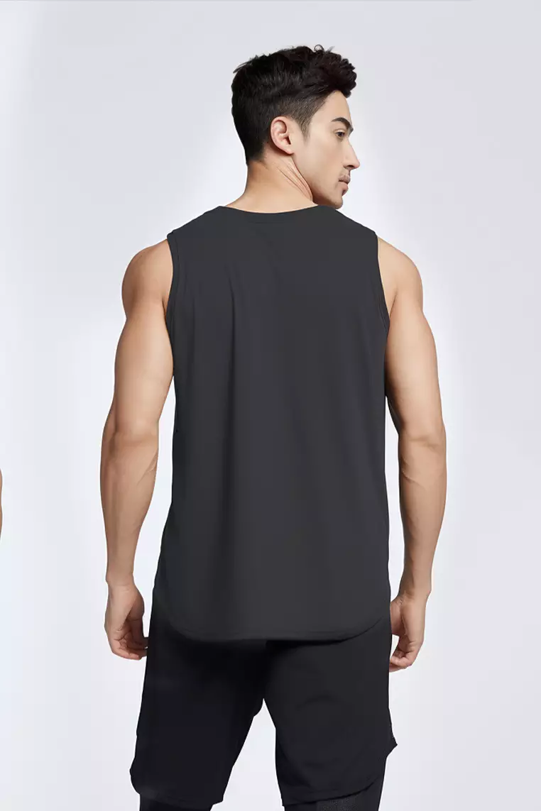 MS192 kaos olahraga gym pria sleeveless tangan kutung singlet tank top td waist abu tua