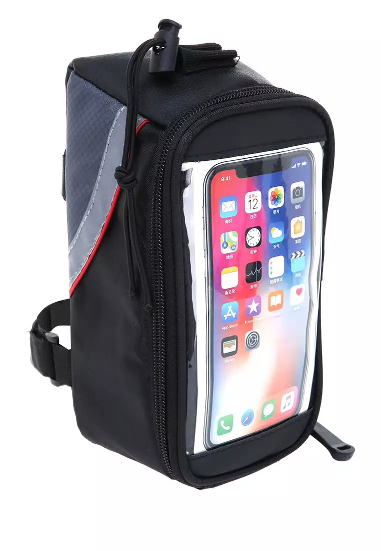 Qian Bicycle Bag Tas Barang Sepeda Smartphone Holder Touch Waterproof Big Capacity Material PVC ORIGINAL - Black