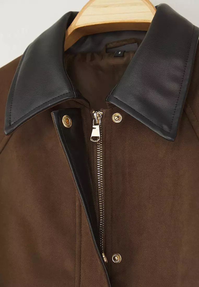 Faux Leather Detailed Suede Jacket