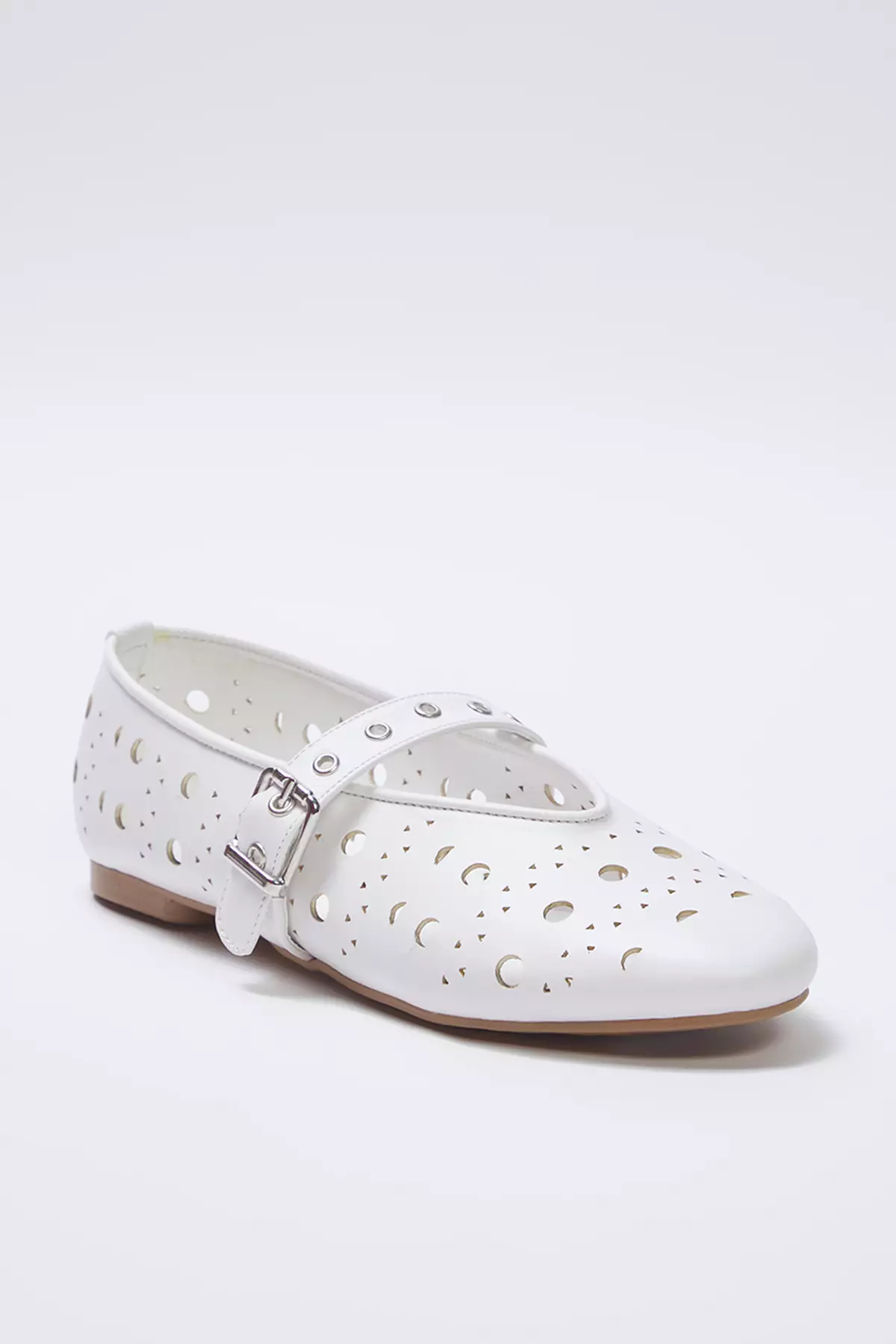 White Laser Cut Mary Jane Women's Ballerina Babet Takss25Be00037