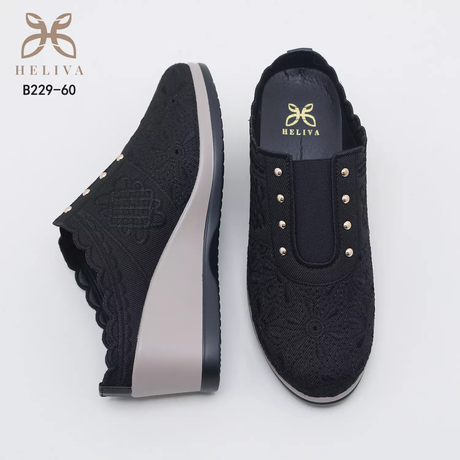 Heliva Jenaya Wedges Shoes Ladies Casual Knitted Flower Pattern