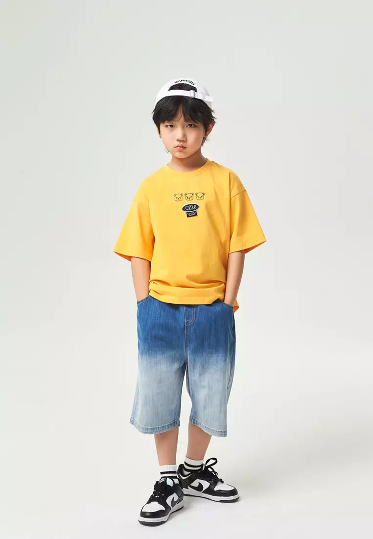 Faded Down Denim Mid Length Shorts