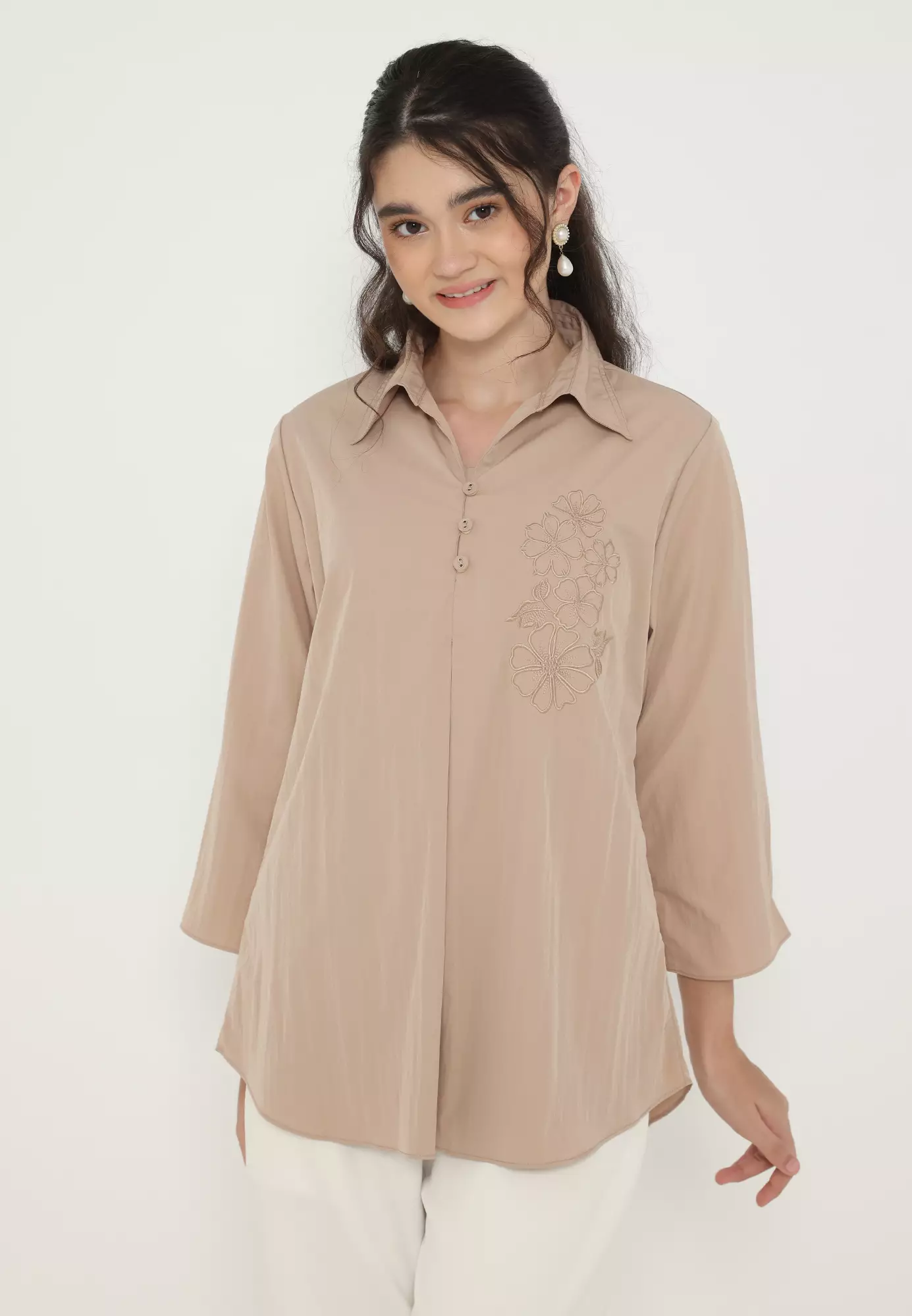 Blouse Chocolate V Neck Casual Arlette By Brilliant Girl Warna Coksu