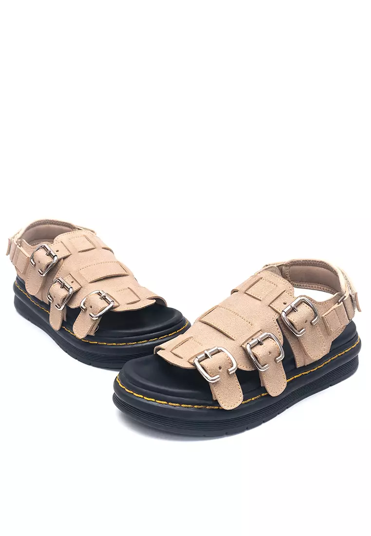 Alexa Platform Flat Sandals in Beige