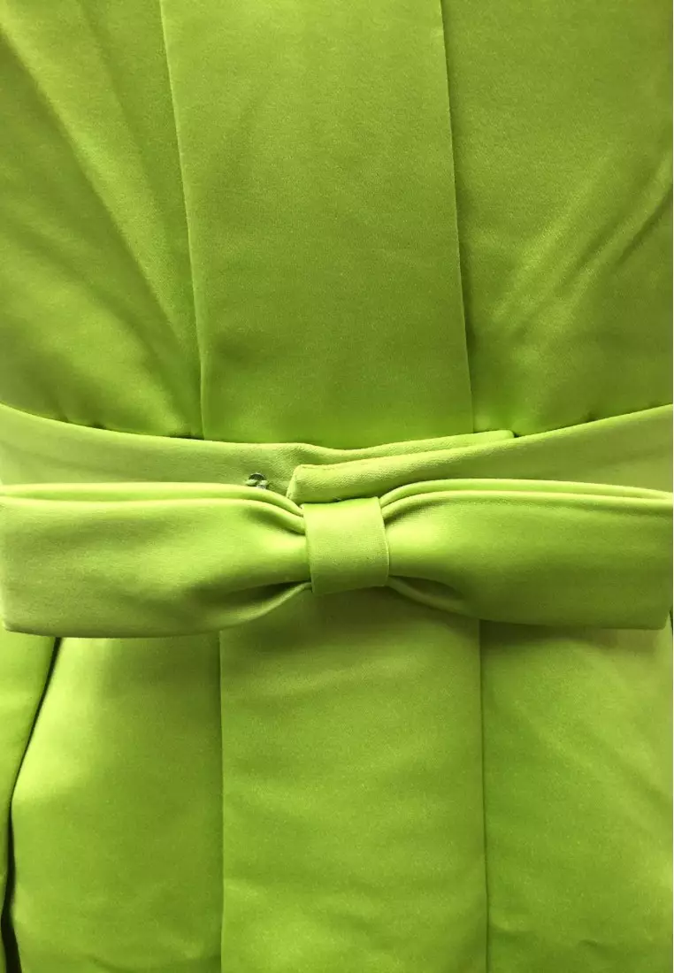 迷人色丁V領蝴蝶結晚禮服