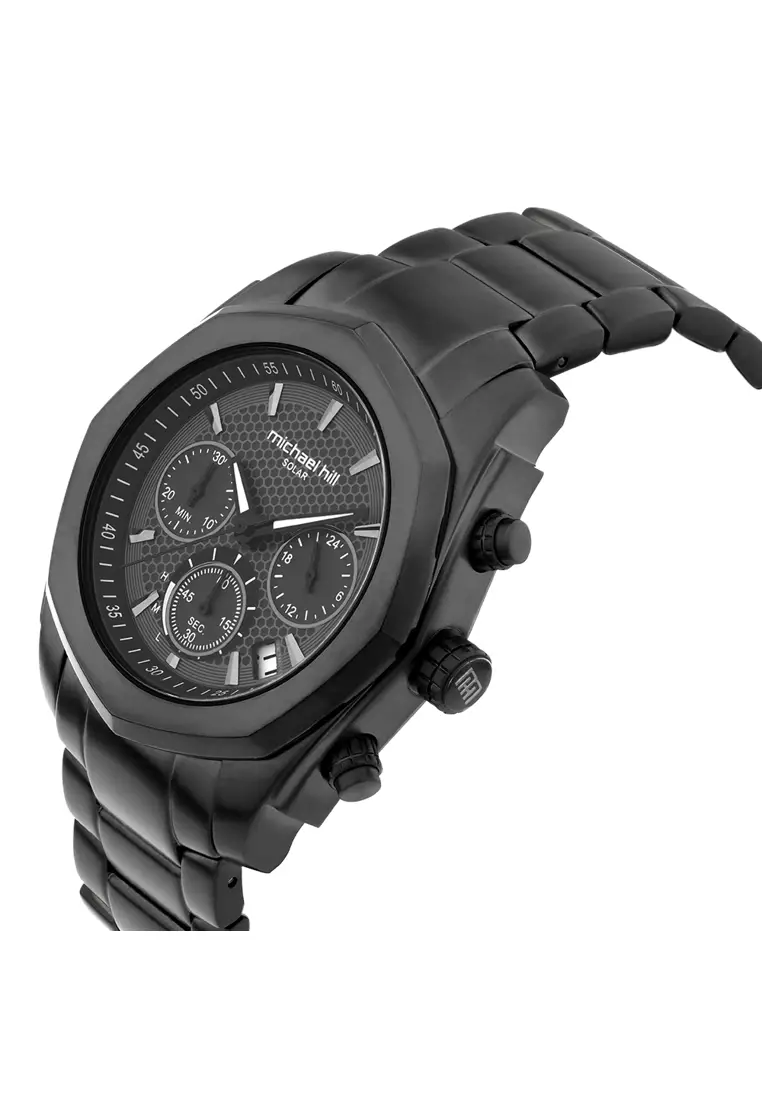 Buy Michael Hill Men's Solar Chronograph Watch with in Black Tone Stainless Steel 2024 Online