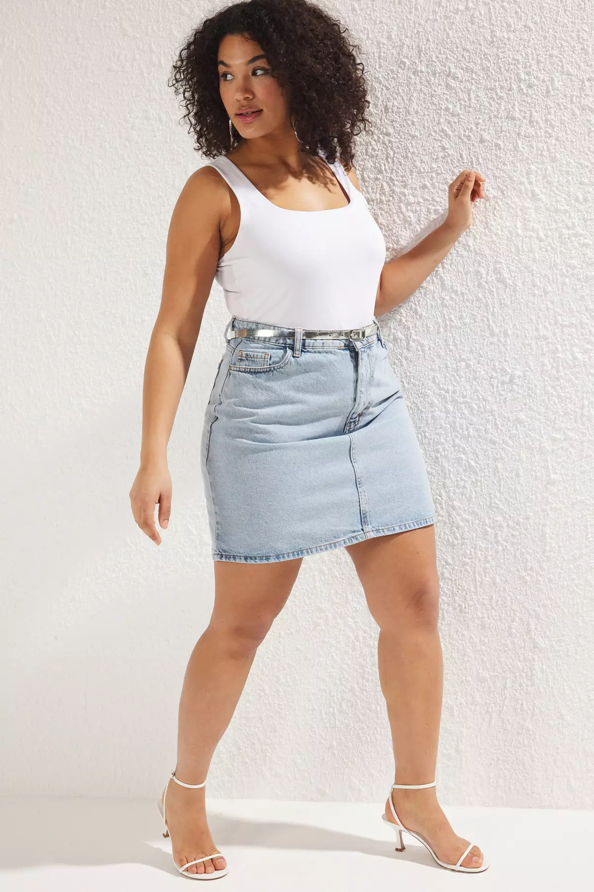 Plus Size High Waist A-Line Denim Skirt