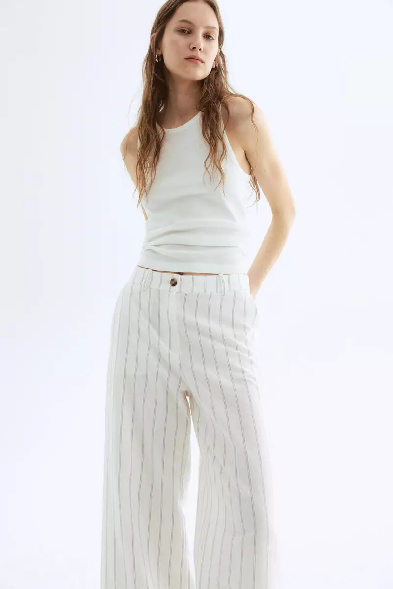 Wide linen-blend trousers