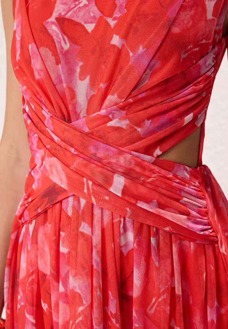 Pink-Multicolored A-Line Cut Out/Window Detail Tulle Evening Prom Dress TPRSS24EL00022