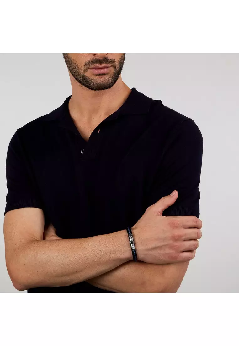 Maserati Leather Bracelet ,Men's Jewels ,Stainless Steel,19+3.5cm, Blue Recycled Leather, JM525AVE32（Adjustable）
