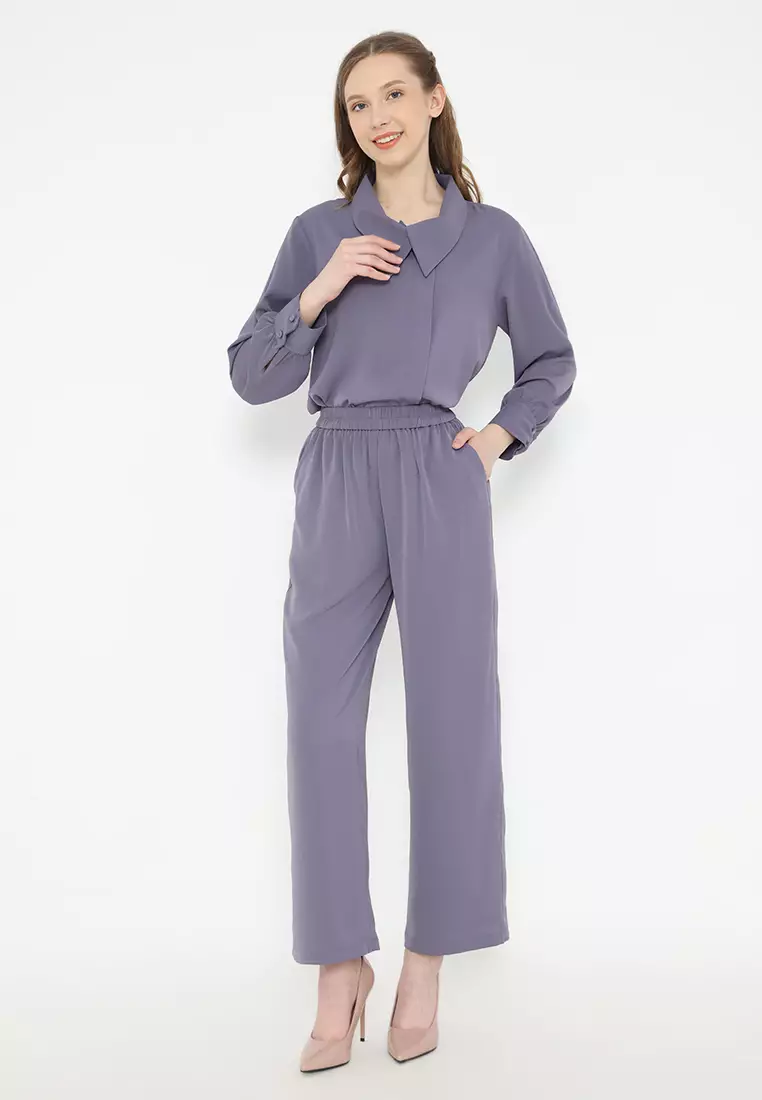 Draffery Blouse Long Sleeve In Deep Purple By Brilliant Girl Warna UNGU