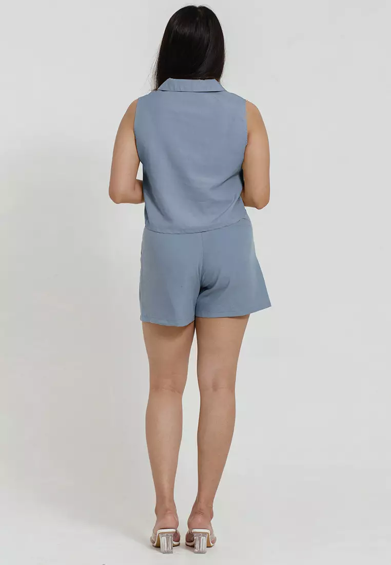 TENCEL™ Polo Crop Top in Blue