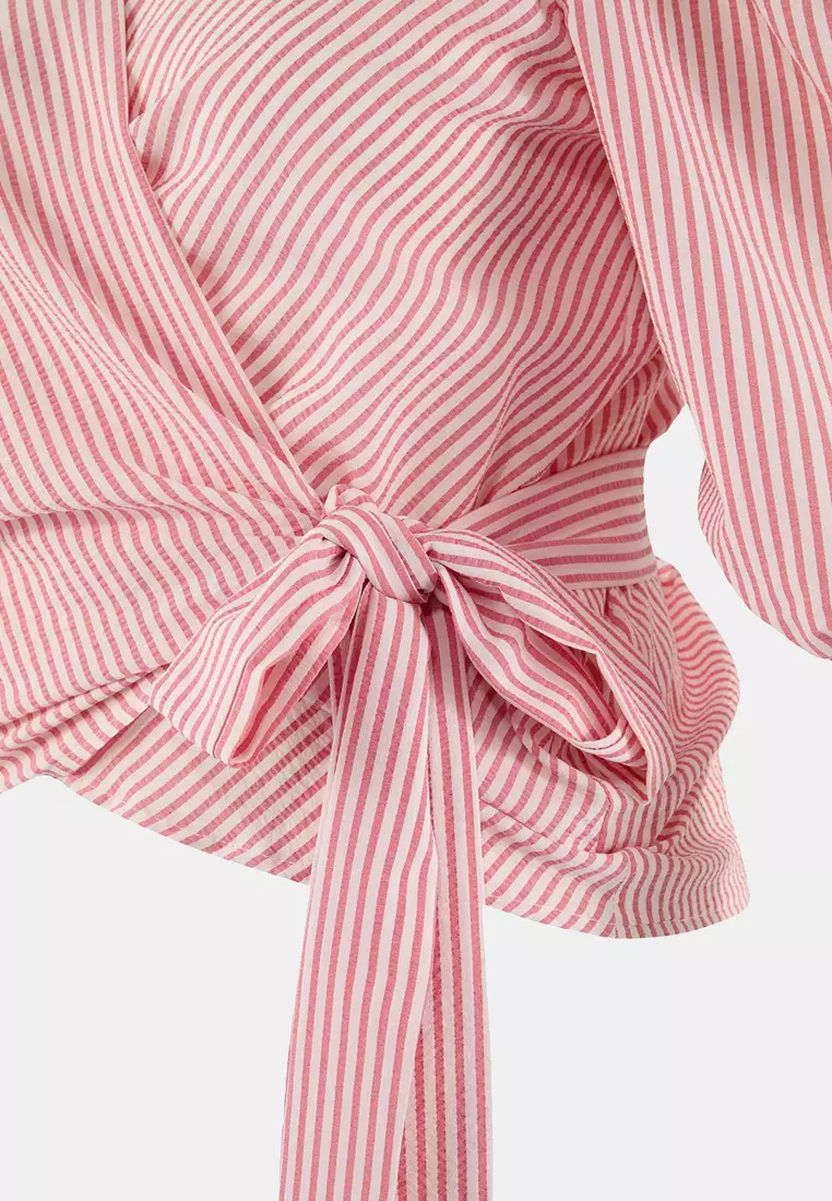 Red Double-Breasted Collar Plaid Checkered Woven Oversized Blouse Tbbss25Af00017