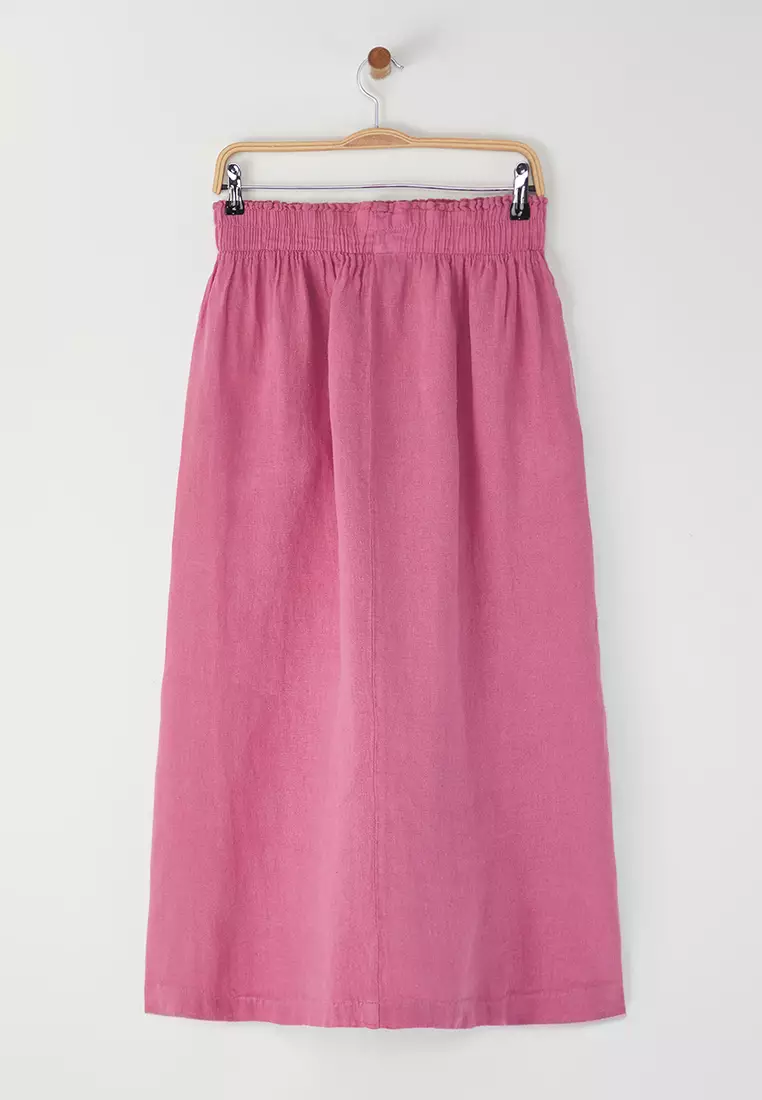 Pale Pink Elastic Waist Midi Skirt