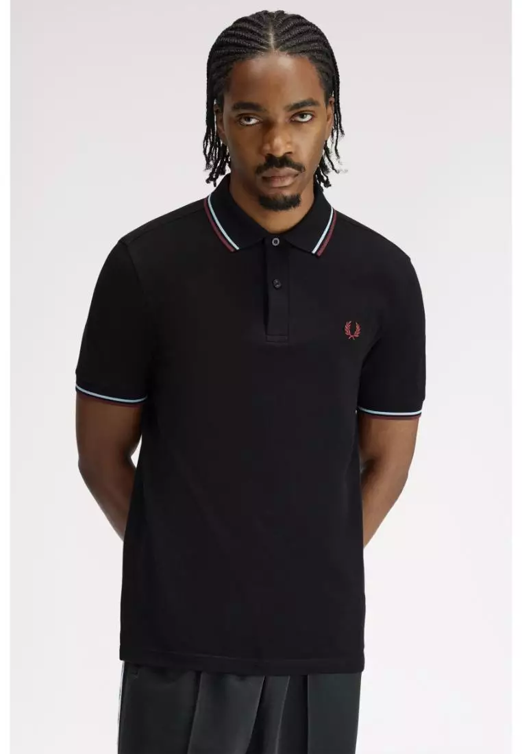 Fred Perry M3600 Twin Tipped Fred Perry Shirt (Black / Ball Boy Blue / Oxblood)