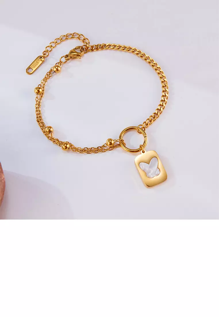 Fashion and Simple Plated Gold 316L Stainless Steel Butterfly Geometric Square Bracelet