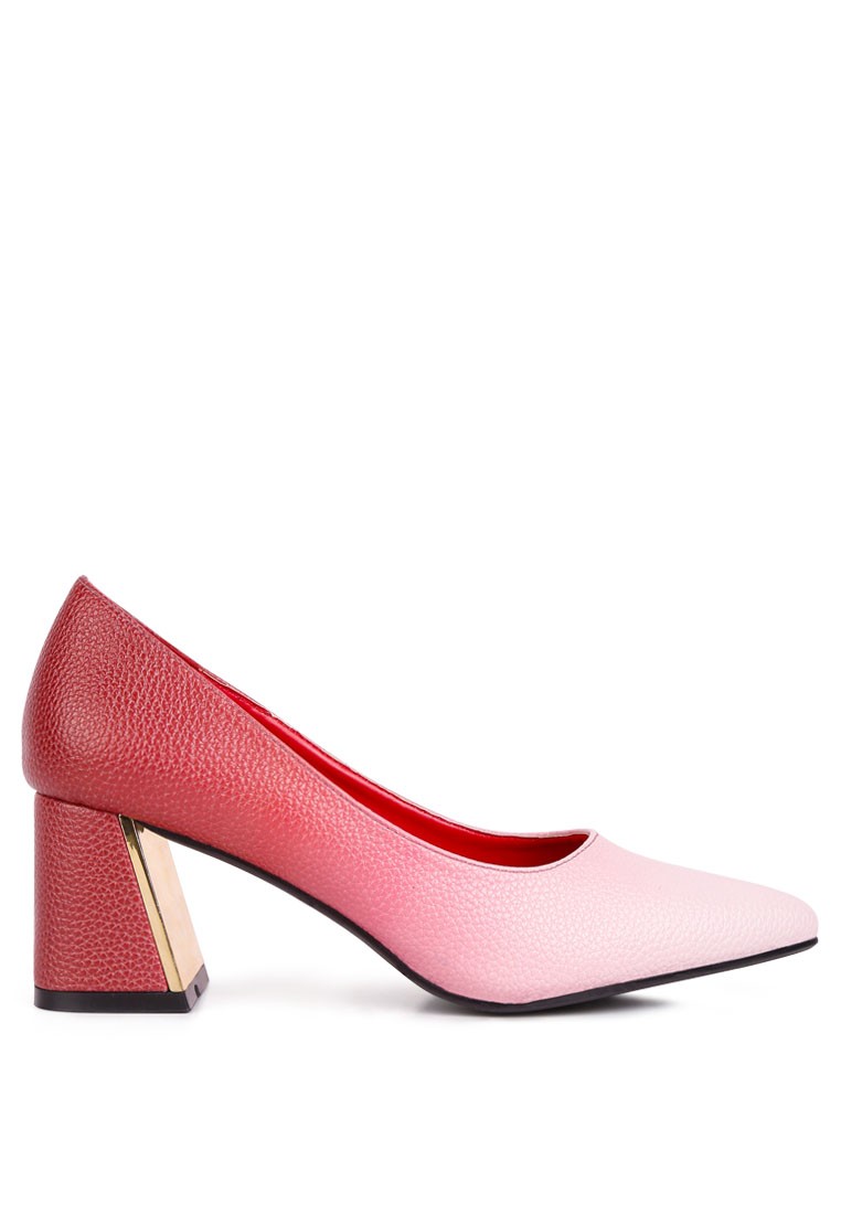 Red & White Metallic Accent Block Heel Pumps